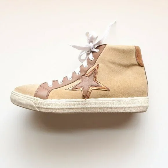 The Shoe Box Beige Suede & Brown Leather High Top Sneakers Lace-up w Star 8.5 - Picture 8 of 16